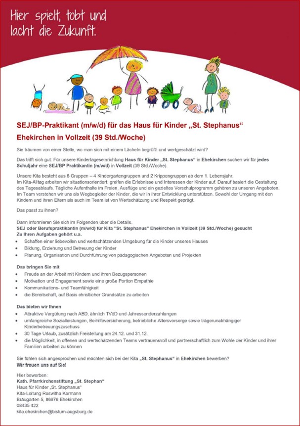 Stellenausschreibung SEJ BP St. Stephanus Ehekirchen